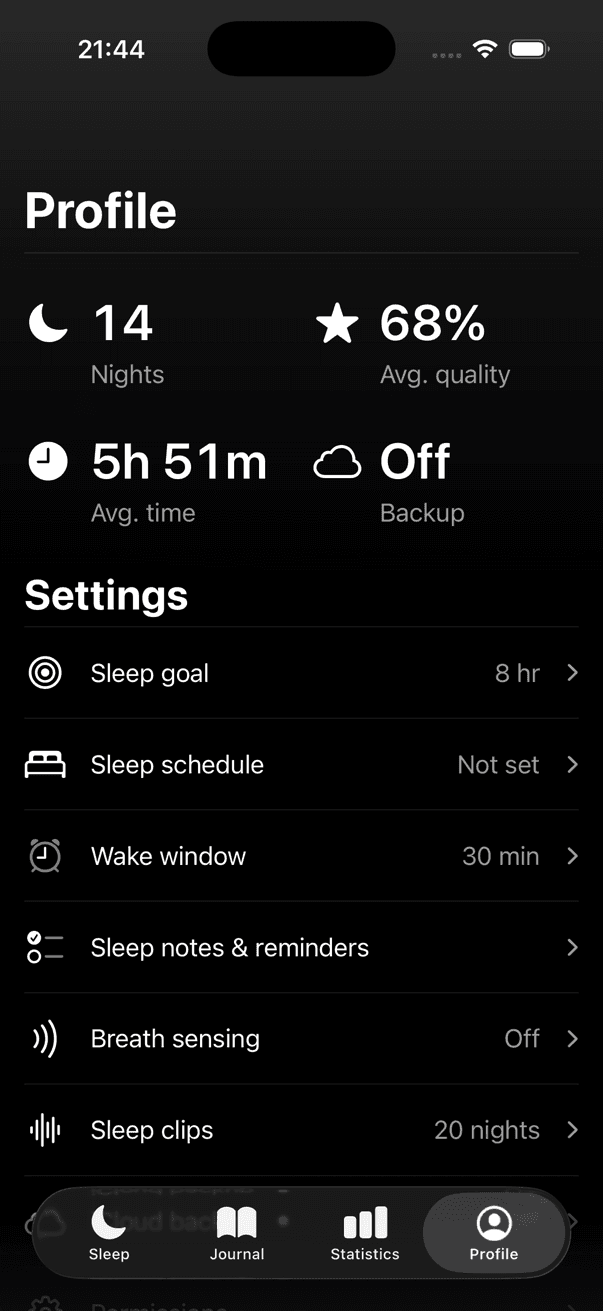 Profile and settings